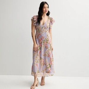 Women’s Taylor Lavender Floral Flutter Sleeve Maxi Dress- size 2